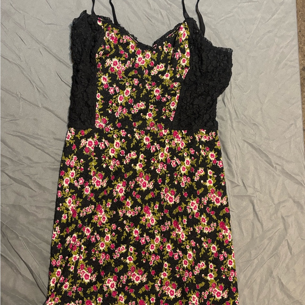 Free People Black Dress with Pink Floral Pattern